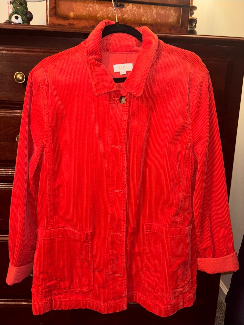 LOFT Bright Orange Corduroy Button-Front Jacket